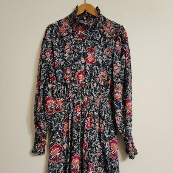 Isabel Etoile Marant Silk Yandra Floral Mock Neck Midi Dress Sz 38/ 6US Classic - Picture 4 of 15
